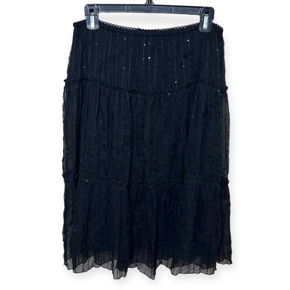 Black sequin Vintage Tiered Midi Skirt Wrapper